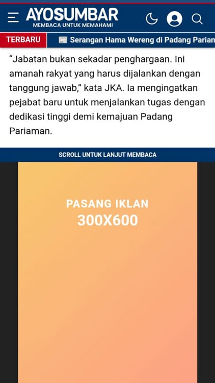Tarif Iklan dan Advertorial 5 iklan parallax pos mobile