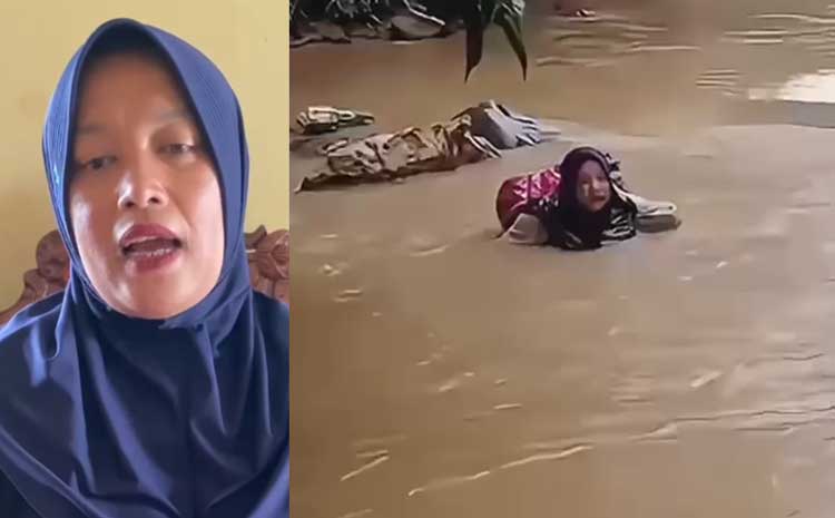 Foto dokumentasi dari peristiwa besar yang melibatkan Bidan Menyeberangi Sungai di Pasaman,Bidan Dona Lubis.