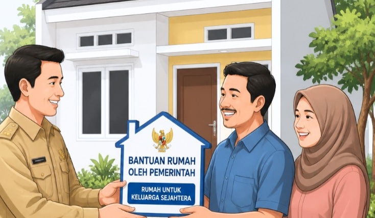 Ilustrasi penyerahan bantuan rumah dari pemerintah untuk masyarakat miskin.
