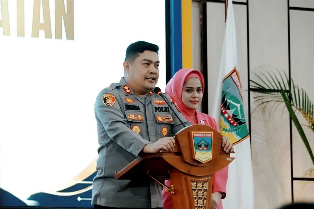 Kapolres Solok Selatan AKBP Andreanaldo Ademi saat berpidato di Aula Sarantau Sasurambi Kantor Bupati Solok Selatan.Ardi/TimAs